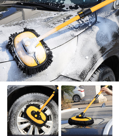 EAFC Car Wash Brush Mop with Long Handle, Replaceable Microfiber Brush Head, with 15° Curved 3 Section Extension Pole, Car Detailing Brush, Car Wash Brush, Easy to Clean, Durable Material, Suitable for Home, Car, RV, Truck