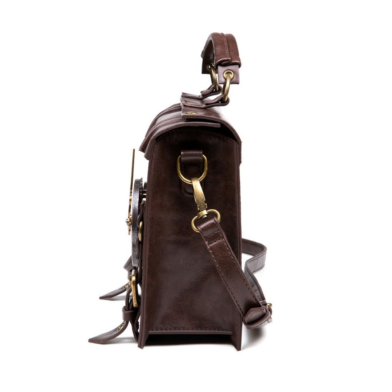 Vintage Steampunk Shoulder Bag - Brown with Gear Accents, Detachable Crossbody Strap, Perfect for Halloween & Parties, Gothic Purse