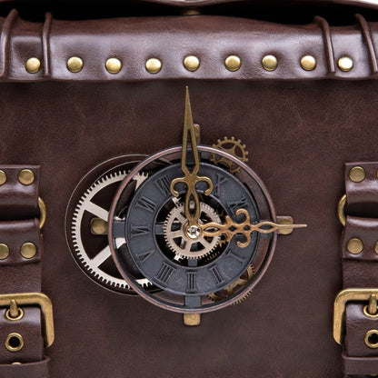 Vintage Steampunk Shoulder Bag - Brown with Gear Accents, Detachable Crossbody Strap, Perfect for Halloween & Parties, Gothic Purse