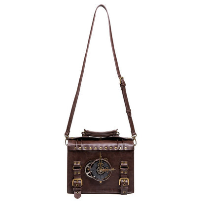 Vintage Steampunk Shoulder Bag - Brown with Gear Accents, Detachable Crossbody Strap, Perfect for Halloween & Parties, Gothic Purse