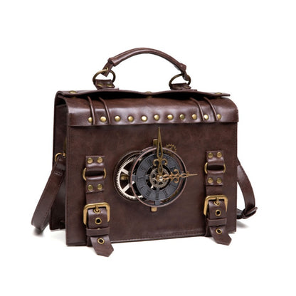 Vintage Steampunk Shoulder Bag - Brown with Gear Accents, Detachable Crossbody Strap, Perfect for Halloween & Parties, Gothic Purse
