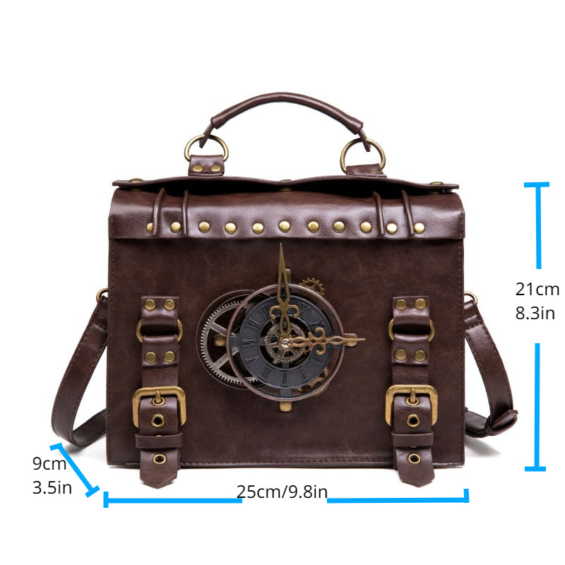 Vintage Steampunk Shoulder Bag - Brown with Gear Accents, Detachable Crossbody Strap, Perfect for Halloween & Parties, Gothic Purse