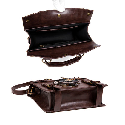 Vintage Steampunk Shoulder Bag - Brown with Gear Accents, Detachable Crossbody Strap, Perfect for Halloween & Parties, Gothic Purse
