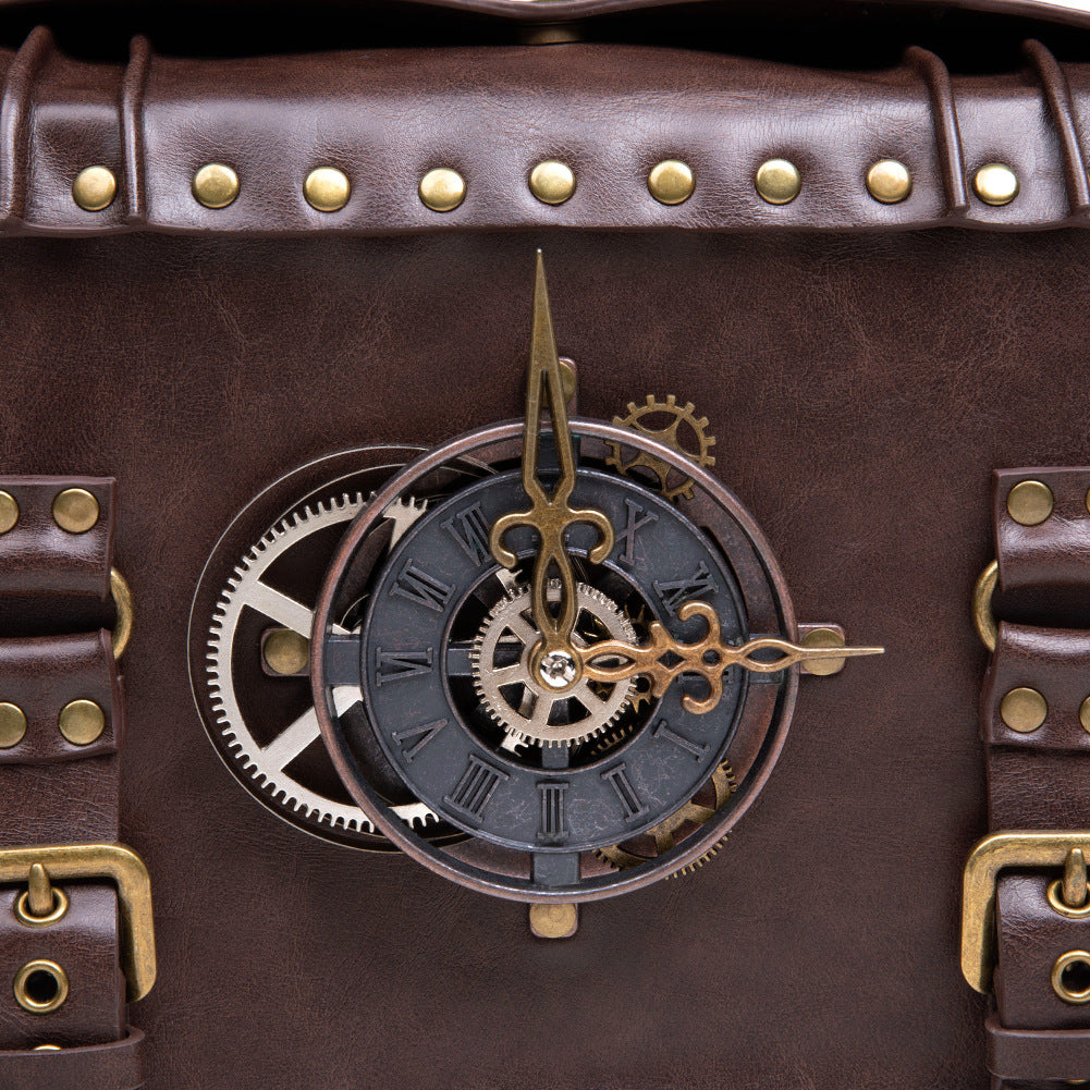 Vintage Steampunk Shoulder Bag - Brown with Gear Accents, Detachable Crossbody Strap, Perfect for Halloween & Parties, Gothic Purse