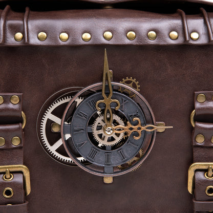 Vintage Steampunk Shoulder Bag - Brown with Gear Accents, Detachable Crossbody Strap, Perfect for Halloween & Parties, Gothic Purse