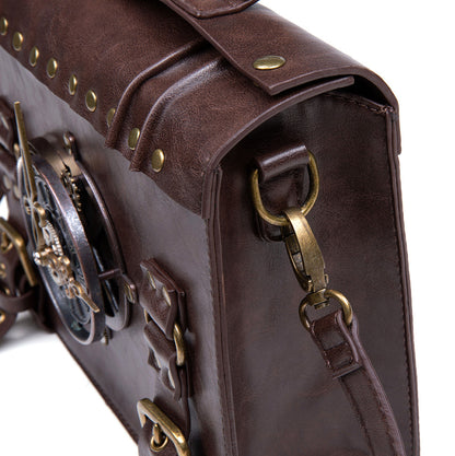 Vintage Steampunk Shoulder Bag - Brown with Gear Accents, Detachable Crossbody Strap, Perfect for Halloween & Parties, Gothic Purse
