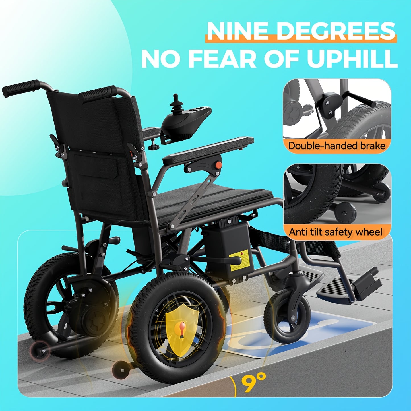Suitable For Adults/elderly, Foldable Electric Wheelchair With Electromagnetic Braking For Stable Stop, Solid Inflatable Tires For Smooth Travel, 15 Kilometer Range, 220 Pounds Load Capacity, Preferred For Daily Travel!