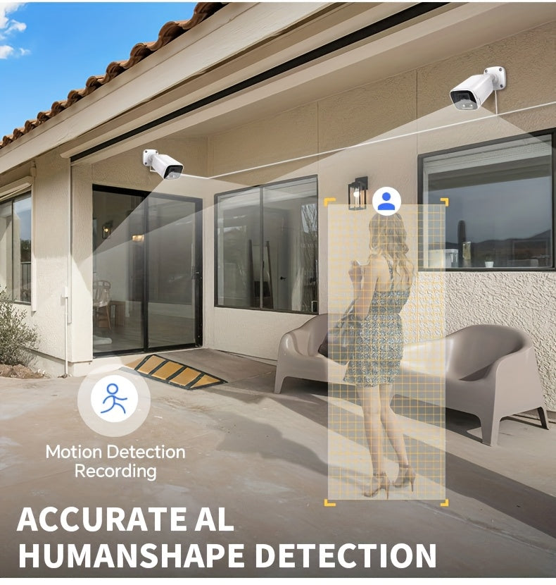 POE gun camera, 8-megapixel camera, full-color night vision, human body detection and one-way audio, outdoor video surveillance camera, RTSP/108°/2.8/mm, IP67 metal shell camera, wired network port connected to NVR, Christma