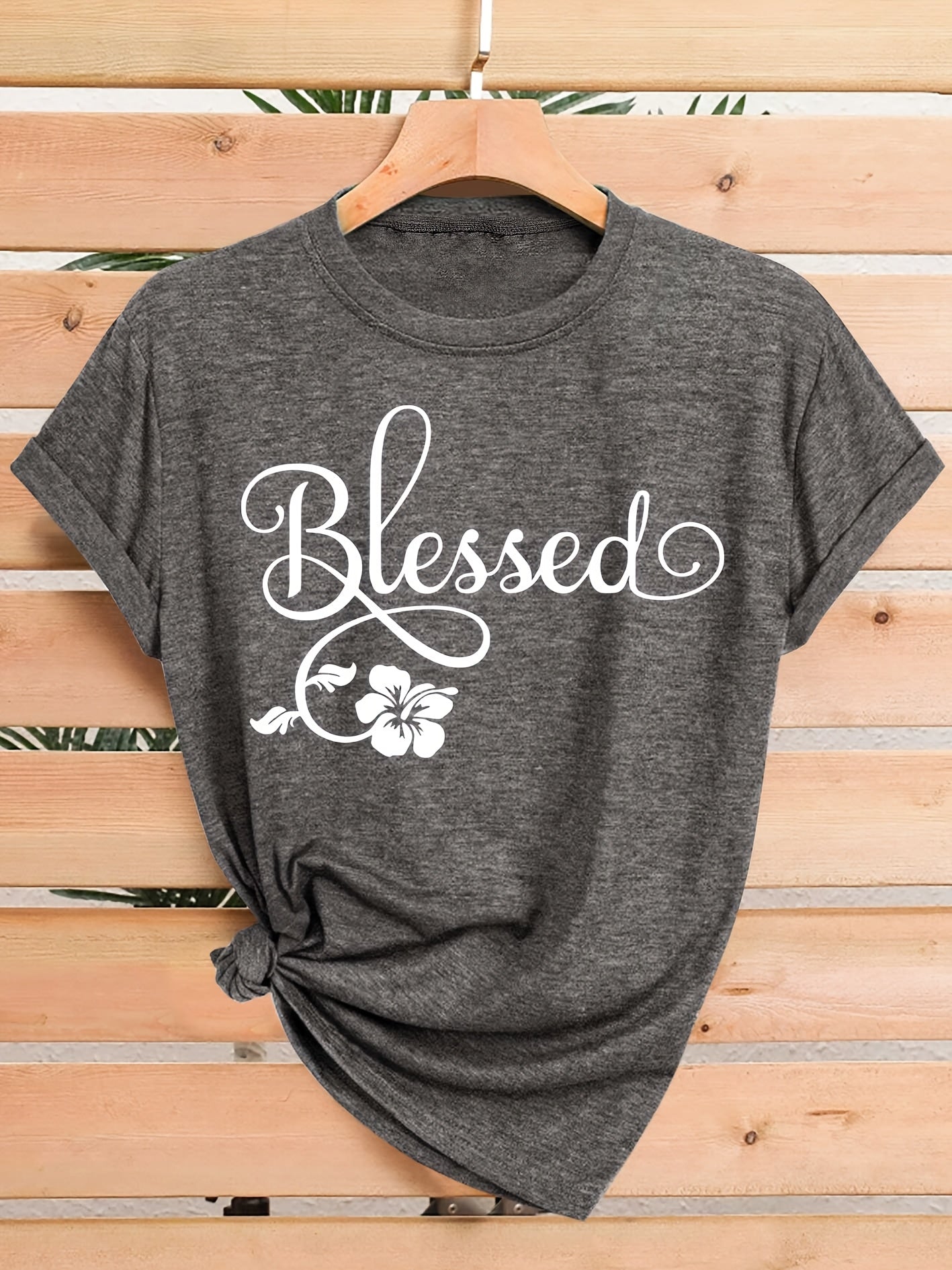 Women's Casual Short Sleeve T-Shirt - Blessed Floral Print Retro Style, Soft Stretch Round Neck Top, Machine Washable All-Season Comfort, Multi-Color Options S-XXL, Ladies T Shirts