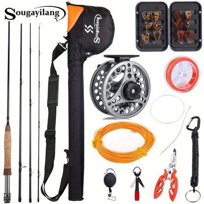 Sougayilang Ultimate Fly Fishing Kit - 4-Section Rod, 5/6 Reel, Line & Accessories for Freshwater Streams - Ideal for Beginners & Experienced Anglers - Perfect Gift for Fishing Enthusiasts
