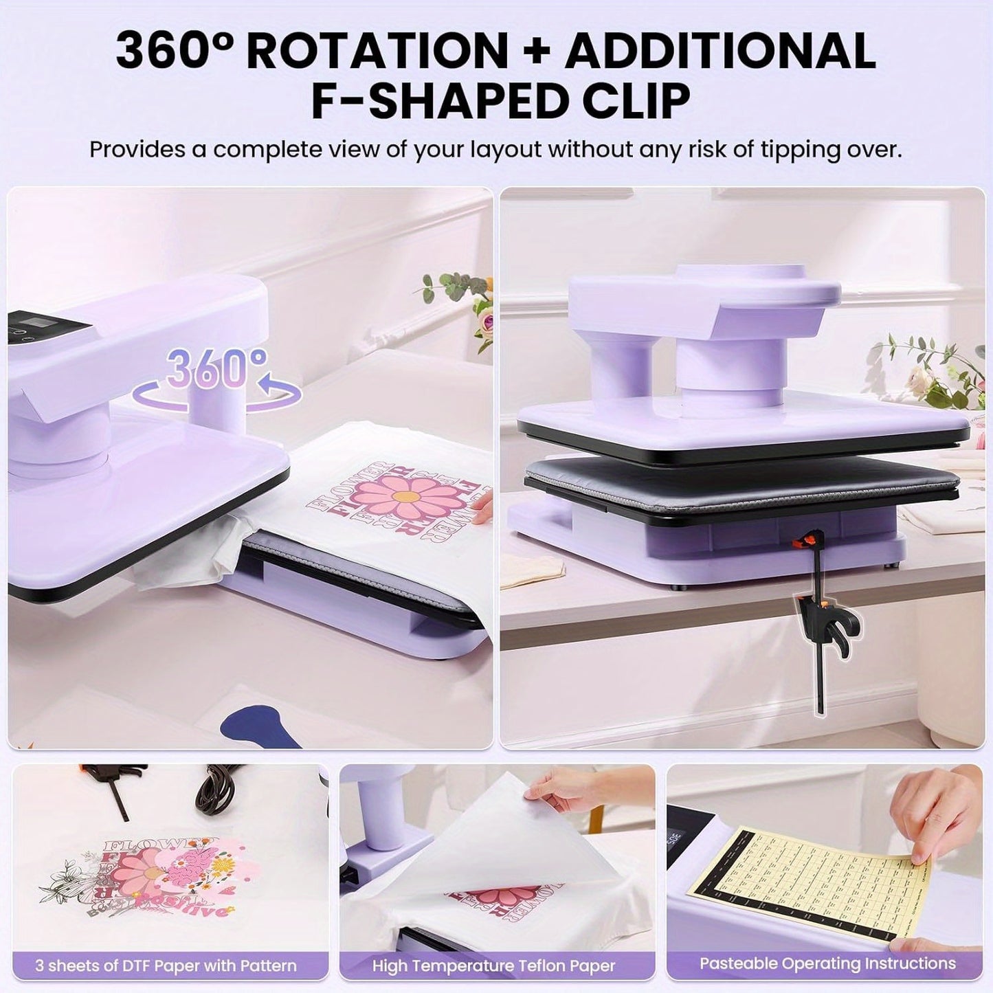 15x15 Inch Swivel Auto Heat Press Machine, 360° Swing Away Smart T-Shirt Printing W/Auto Press & Auto Release & Auto-Off, 7 Adjustable Pressures & 1.85" Higher Heating Height for HTV, Dual-tube Heatinbg, Sublimation, Heat Tr