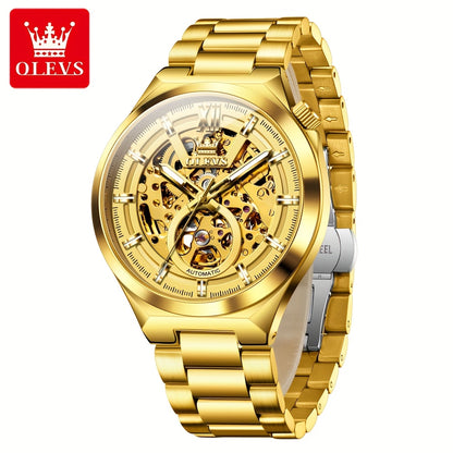 OLVES Stainless Steel Automatic Mechanical Watches For Men Luxury Top Brand Business Fashion Men'S Watches New Trend Classic Original High Quality Best Selling Men'S Wrist Watches, Without Battery