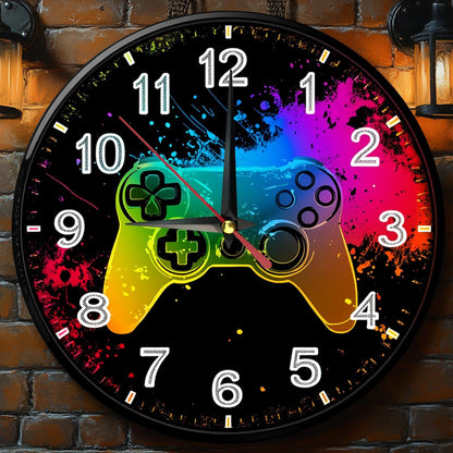 Non-Electric 2D Retro Game Theme Wooden Round Wall Clock, Farmhouse Style Home Decor for Kitchen, Bedroom & Office, Silent Operation, Battery Not Included, Halloween and Christmas Gift, 9.8x9.8 Inches, Holiday Gift, Bedroom D