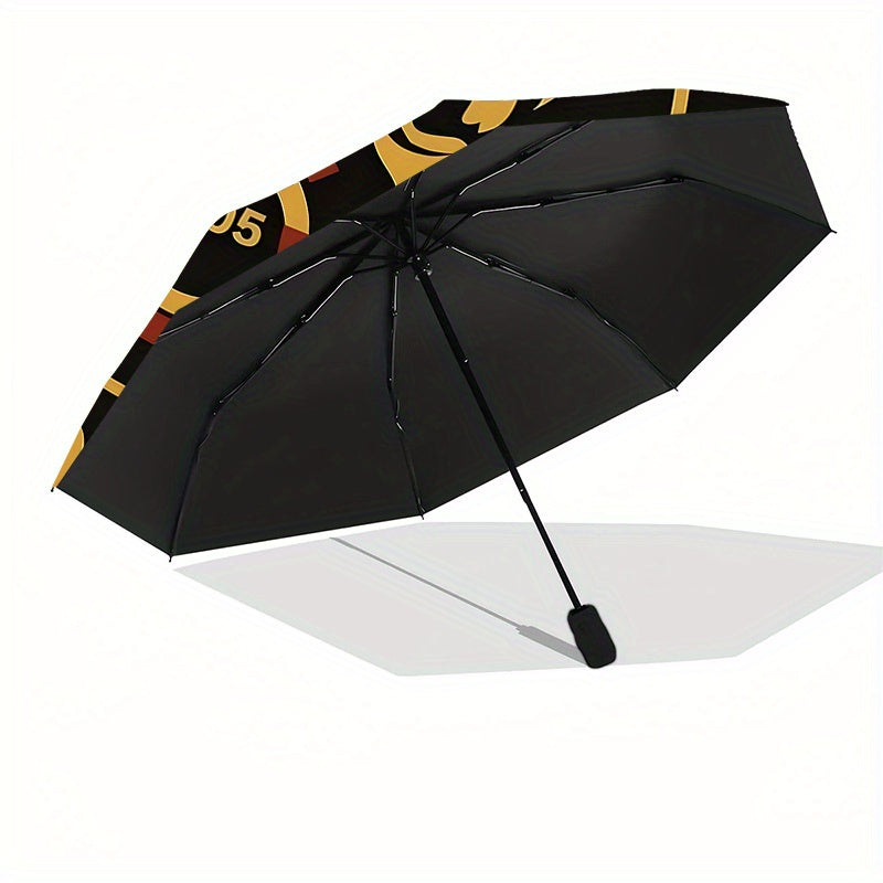Galatasaray 3D Printed Lion Emblem Automatic Umbrella - Durable 8-Rib Iron Frame, Foldable & Portable for Men & Women, Black with Golden Accents, Perfect for Business, Daily Use & Outdoor Activities, Outdoor Umbrella, Busines