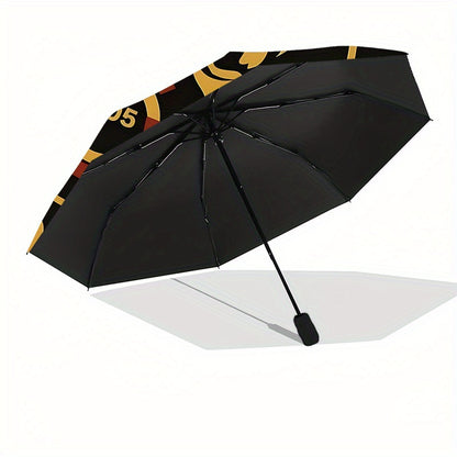 Galatasaray 3D Printed Lion Emblem Automatic Umbrella - Durable 8-Rib Iron Frame, Foldable & Portable for Men & Women, Black with Golden Accents, Perfect for Business, Daily Use & Outdoor Activities, Outdoor Umbrella, Busines