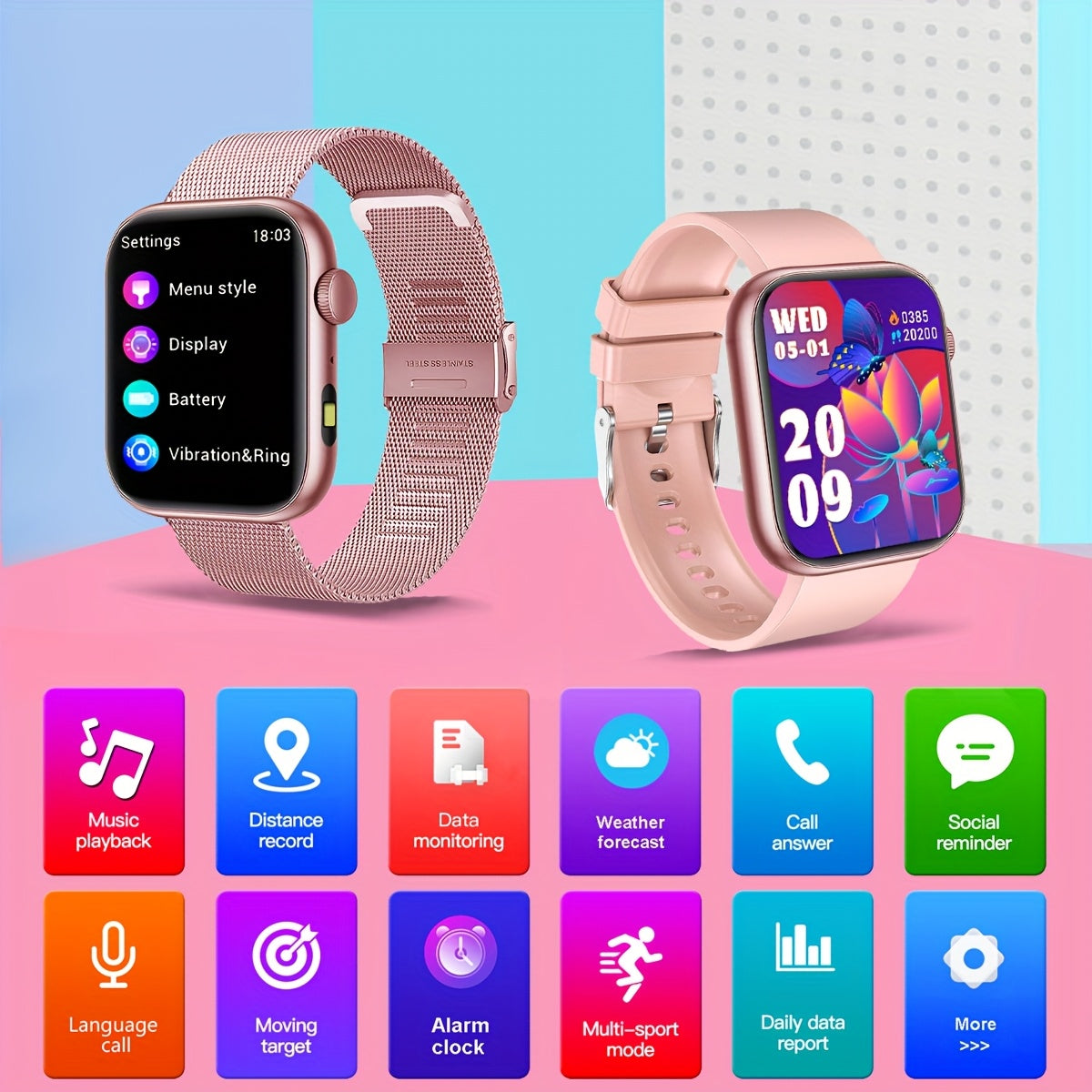 COIUSOR Smart Watch Built-In LED Flashlight, 1.85-inch HD screen, Mobile phone Synchronization information, Wireless call, information call reminder, 100+ sports mode, Fitness Smart watch, for Android mobile phones, Smart Wat