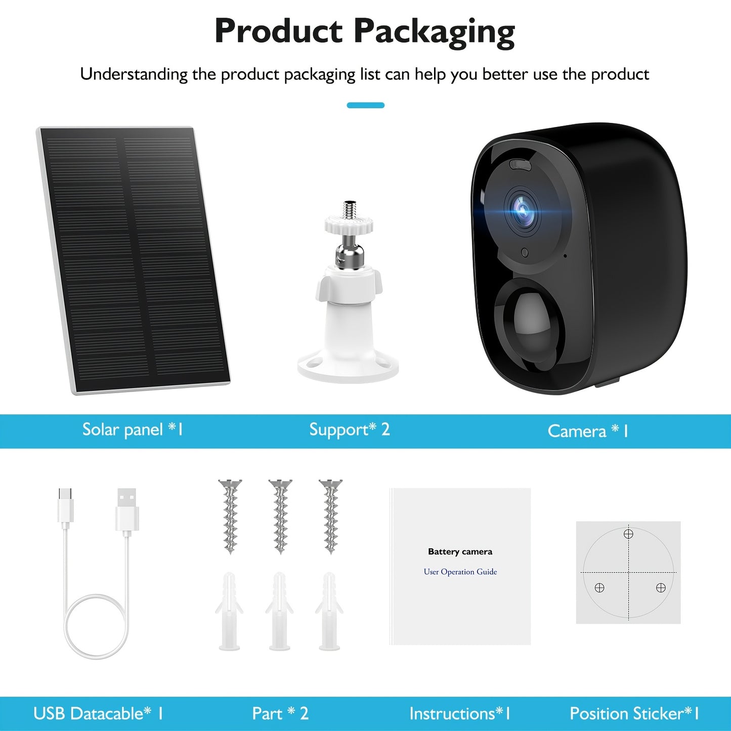 7pcs Solar Powered 2K 3MP Wireless Outdoor Security Camera System - FHD AI Motion Detection, Two-Way Audio, Color & Infrared Night Vision, Battery or USB Dual Power Supply, Lithium Battery, High Quality, Outdoor Surveillance,