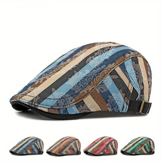 Spring New Duck Tongue Hat Male Striped Beret Female British Retro Forward Hat Painter Hat
