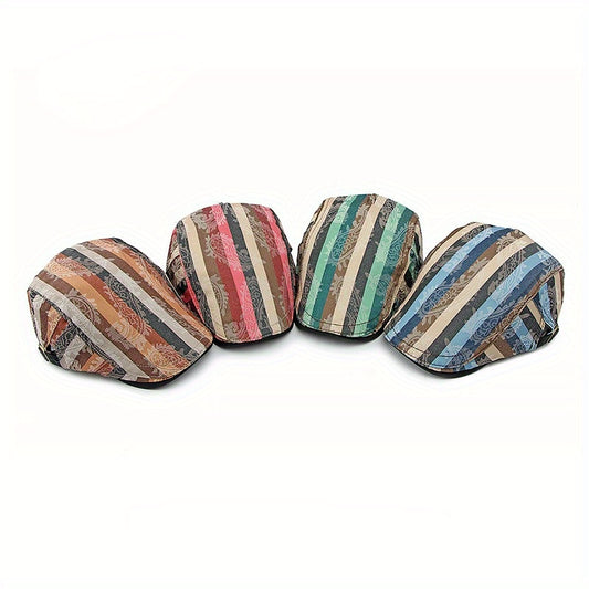 Spring New Duck Tongue Hat Male Striped Beret Female British Retro Forward Hat Painter Hat