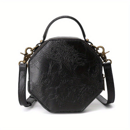 Steampunk Victorian Gothic Crossbody Bag, Retro Industrial Style Shoulder Handbag with Gear Cogs and Chain Detail, Adjustable Strap 39.37inch, Polyester Lined, Buckle Closure for Women - Black, Party Accessory|Gothic Style Ba