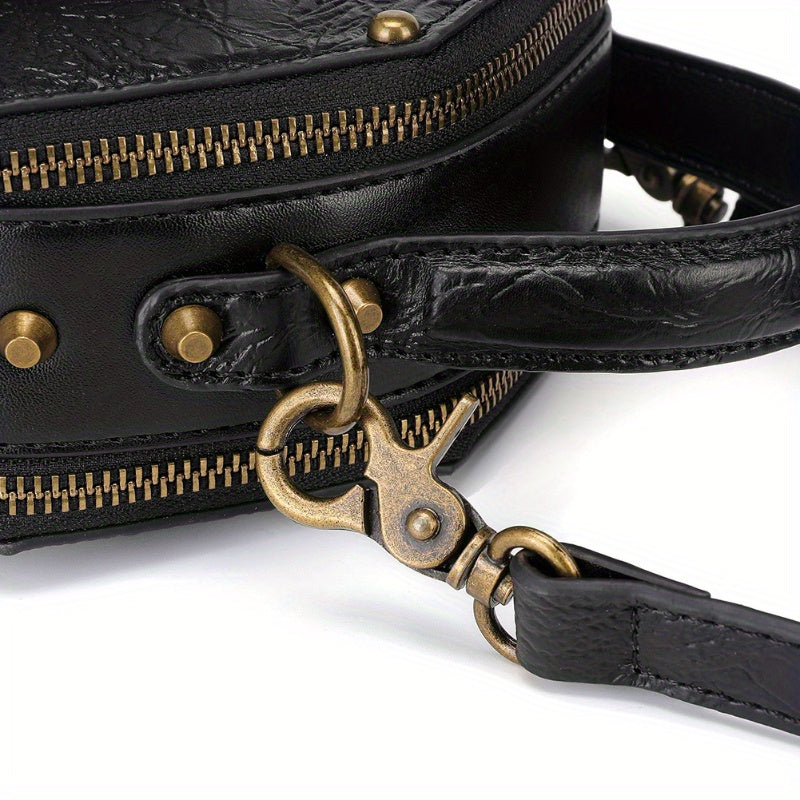 Steampunk Victorian Gothic Crossbody Bag, Retro Industrial Style Shoulder Handbag with Gear Cogs and Chain Detail, Adjustable Strap 39.37inch, Polyester Lined, Buckle Closure for Women - Black, Party Accessory|Gothic Style Ba