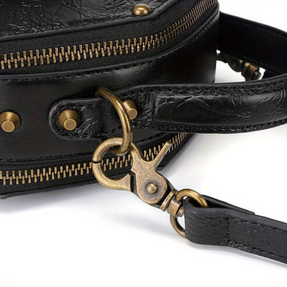Steampunk Victorian Gothic Crossbody Bag, Retro Industrial Style Shoulder Handbag with Gear Cogs and Chain Detail, Adjustable Strap 39.37inch, Polyester Lined, Buckle Closure for Women - Black, Party Accessory|Gothic Style Ba