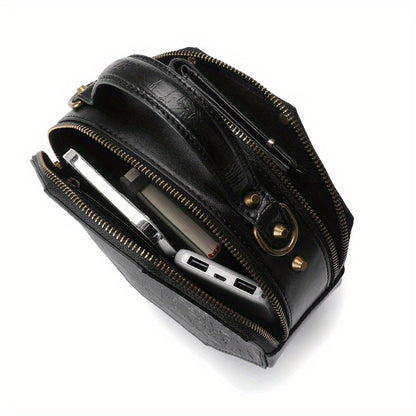 Steampunk Victorian Gothic Crossbody Bag, Retro Industrial Style Shoulder Handbag with Gear Cogs and Chain Detail, Adjustable Strap 39.37inch, Polyester Lined, Buckle Closure for Women - Black, Party Accessory|Gothic Style Ba