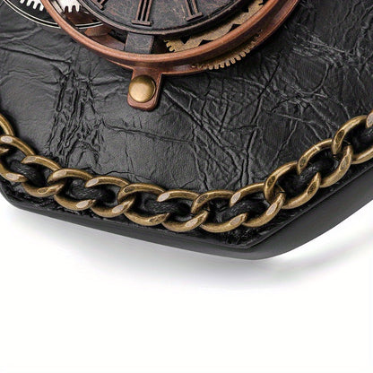 Steampunk Victorian Gothic Crossbody Bag, Retro Industrial Style Shoulder Handbag with Gear Cogs and Chain Detail, Adjustable Strap 39.37inch, Polyester Lined, Buckle Closure for Women - Black, Party Accessory|Gothic Style Ba