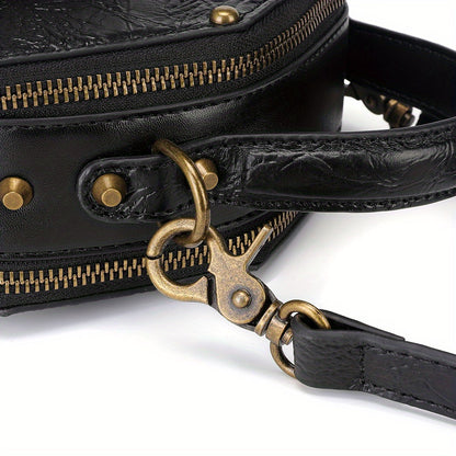 Steampunk Victorian Gothic Crossbody Bag, Retro Industrial Style Shoulder Handbag with Gear Cogs and Chain Detail, Adjustable Strap 39.37inch, Polyester Lined, Buckle Closure for Women - Black, Party Accessory|Gothic Style Ba