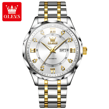 OLEVS Luminous Stainless Steel Automatic Mechanical Watches for Men Brand New Luxury Original Business Golden Men's Wrist Watches Classic Trend Best Selling High Quality Men's Watches,  Classic Design, Premium Materials, Gift