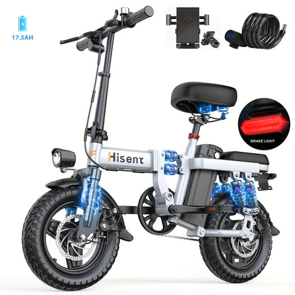 Hisent Adult Electric Scooter- 20 Mph, 740W Peak Motor, 10Ah/15Ah Lithium Battery, 15-40 Mile Range, 14 Foldable With Seat And Storage Box, Dual Suspension, Dual Brake System, Ample Storage, Alloy Steel Frame Durable, Commute