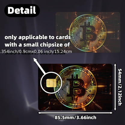 2pcs Bitcoin Pattern Laser-Cut Cool Light Effect Stickers - Anti-Theft Privacy Protection Card Skins for Credit/Transaction/Access Cards, Gift (4.96x3.78inch)