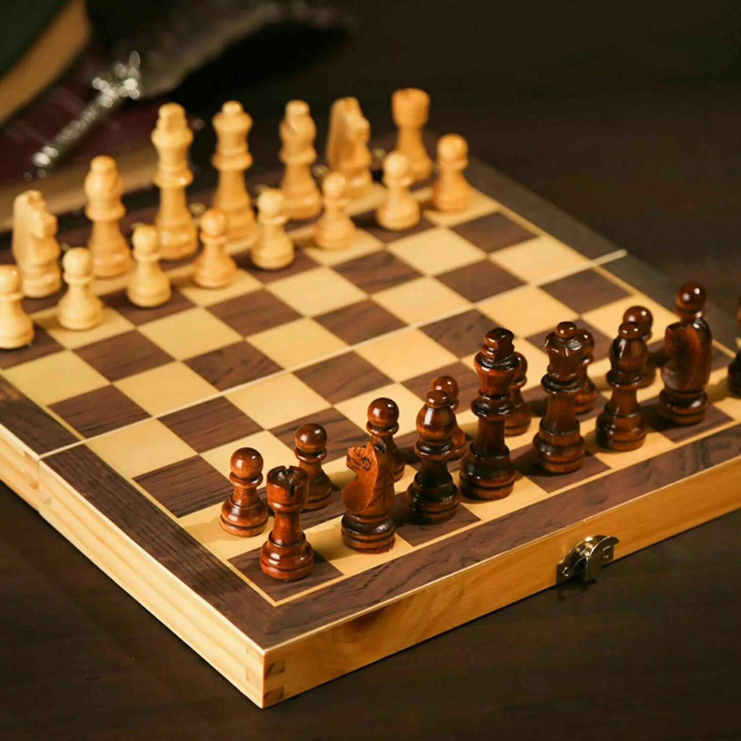 Compact Foldable Wooden Chess Set with Premium Quality and Anti-Scratch Design, Ideal for Travel, Indoor/ Outdoor Play, Gifts