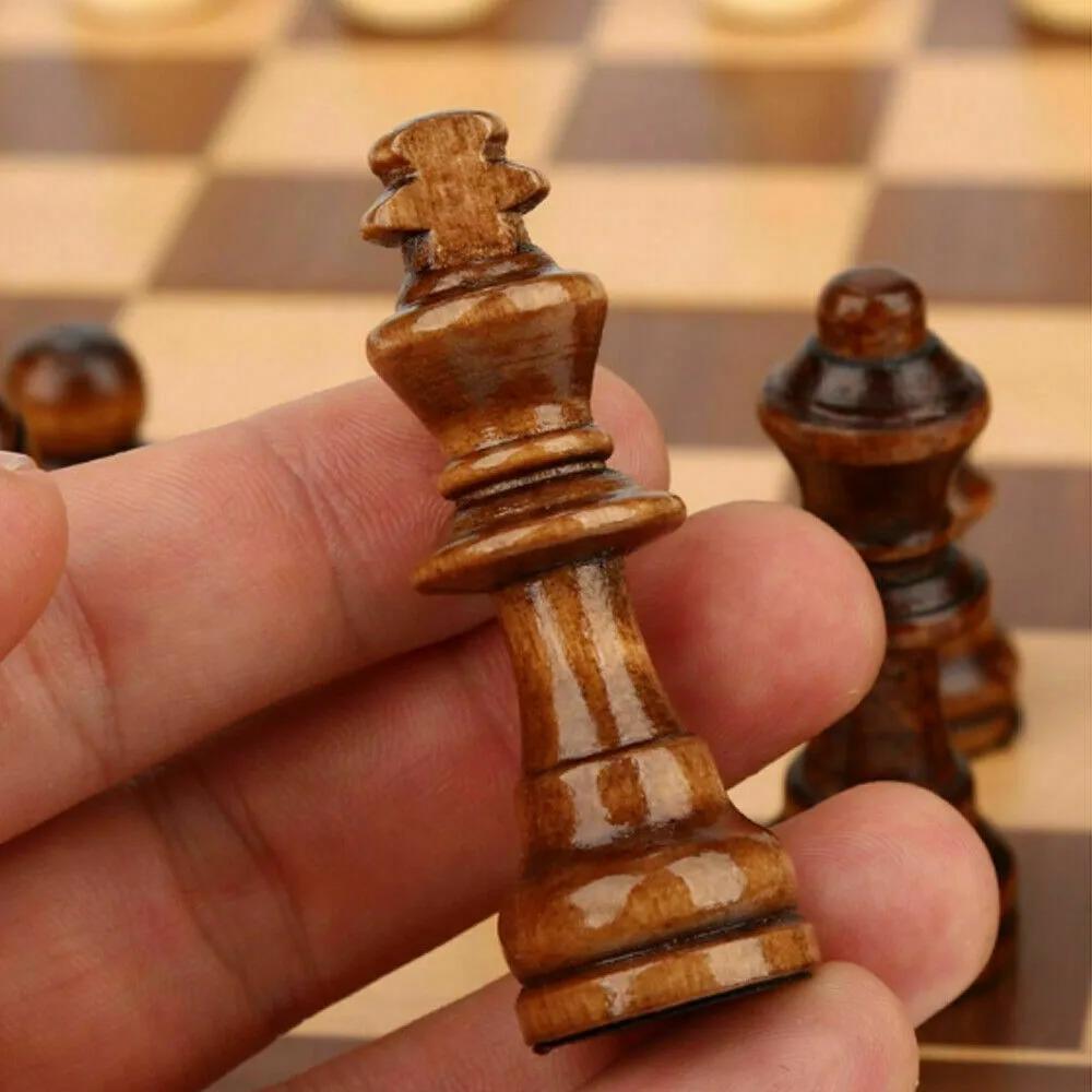 Compact Foldable Wooden Chess Set with Premium Quality and Anti-Scratch Design, Ideal for Travel, Indoor/ Outdoor Play, Gifts