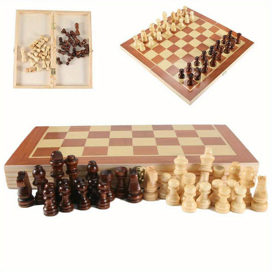Compact Foldable Wooden Chess Set with Premium Quality and Anti-Scratch Design, Ideal for Travel, Indoor/ Outdoor Play, Gifts