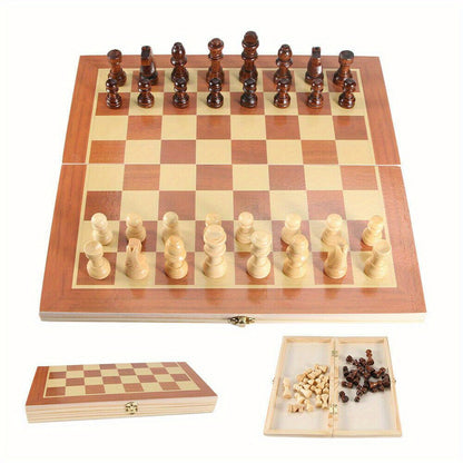 Compact Foldable Wooden Chess Set with Premium Quality and Anti-Scratch Design, Ideal for Travel, Indoor/ Outdoor Play, Gifts
