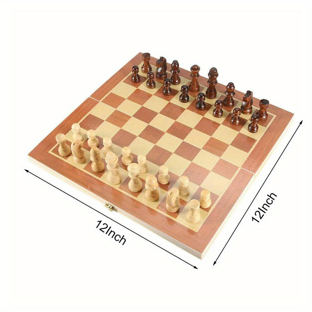 Compact Foldable Wooden Chess Set with Premium Quality and Anti-Scratch Design, Ideal for Travel, Indoor/ Outdoor Play, Gifts