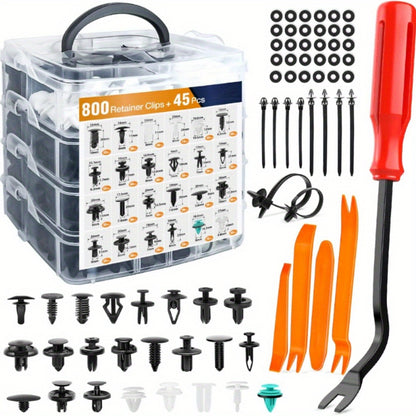 845Pcs Auto Fastener Clips Car Body Push Retainer Pin Rivet Bumper Door Trim Panel Retainer Fastener Kit Auto Removal Tool