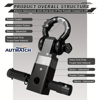 AUTMATCH Heavy-Duty 45,000 lbs Shackle Hitch Receiver Kit - 2-Inch Trailer Hitch Lock with 6-Ton Capacity (13000 Lbs), High-Strength Drop-Forged, Adjustable Lock Pin & Shackles for Truck,, RV, ATV, Boat Recovery