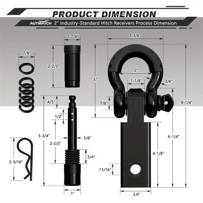 AUTMATCH Heavy-Duty 45,000 lbs Shackle Hitch Receiver Kit - 2-Inch Trailer Hitch Lock with 6-Ton Capacity (13000 Lbs), High-Strength Drop-Forged, Adjustable Lock Pin & Shackles for Truck,, RV, ATV, Boat Recovery