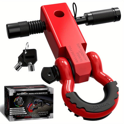 AUTMATCH Heavy-Duty 45,000 lbs Shackle Hitch Receiver Kit - 2-Inch Trailer Hitch Lock with 6-Ton Capacity (13000 Lbs), High-Strength Drop-Forged, Adjustable Lock Pin & Shackles for Truck,, RV, ATV, Boat Recovery