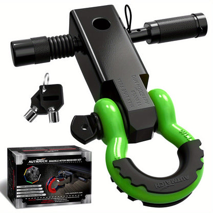 AUTMATCH Heavy-Duty 45,000 lbs Shackle Hitch Receiver Kit - 2-Inch Trailer Hitch Lock with 6-Ton Capacity (13000 Lbs), High-Strength Drop-Forged, Adjustable Lock Pin & Shackles for Truck,, RV, ATV, Boat Recovery