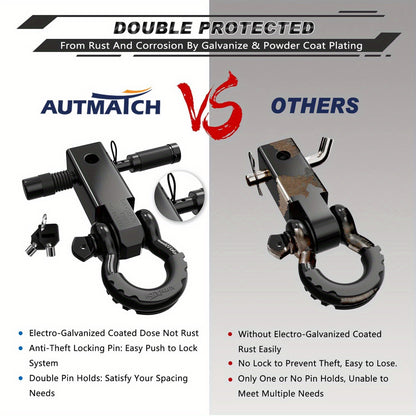 AUTMATCH Heavy-Duty 45,000 lbs Shackle Hitch Receiver Kit - 2-Inch Trailer Hitch Lock with 6-Ton Capacity (13000 Lbs), High-Strength Drop-Forged, Adjustable Lock Pin & Shackles for Truck,, RV, ATV, Boat Recovery