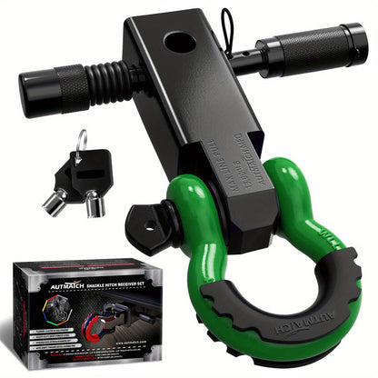AUTMATCH Heavy-Duty 45,000 lbs Shackle Hitch Receiver Kit - 2-Inch Trailer Hitch Lock with 6-Ton Capacity (13000 Lbs), High-Strength Drop-Forged, Adjustable Lock Pin & Shackles for Truck,, RV, ATV, Boat Recovery
