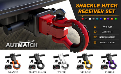AUTMATCH Heavy-Duty 45,000 lbs Shackle Hitch Receiver Kit - 2-Inch Trailer Hitch Lock with 6-Ton Capacity (13000 Lbs), High-Strength Drop-Forged, Adjustable Lock Pin & Shackles for Truck,, RV, ATV, Boat Recovery