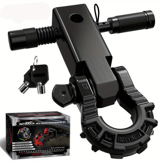 AUTMATCH Heavy Duty 2-Inch Shackle Hitch Receiver with 3/4" Mega D-Ring & 5/8" Lock Pin - 68, 000 lbs Break Strength, 1/2" Threaded Pin