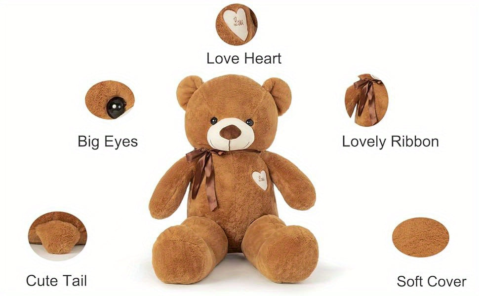 47inch 55inch Big Teddy Bear Stuffed Animal Giant Teddy Bear with Love Heart Large Plush Toy Huge Soft Doll Gift for Kids Girls Girlfriend on Birthday Valentine'S Day Christmas