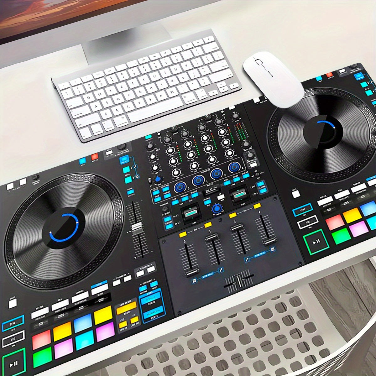 Extra-Large DJ-Themed Gaming Mouse Pad with Non-Slip Rubber Base, Washable Surface & Ergonomic Wrist Support - Heavy-Duty Rectangular Design for Desktop & Laptop Computers
