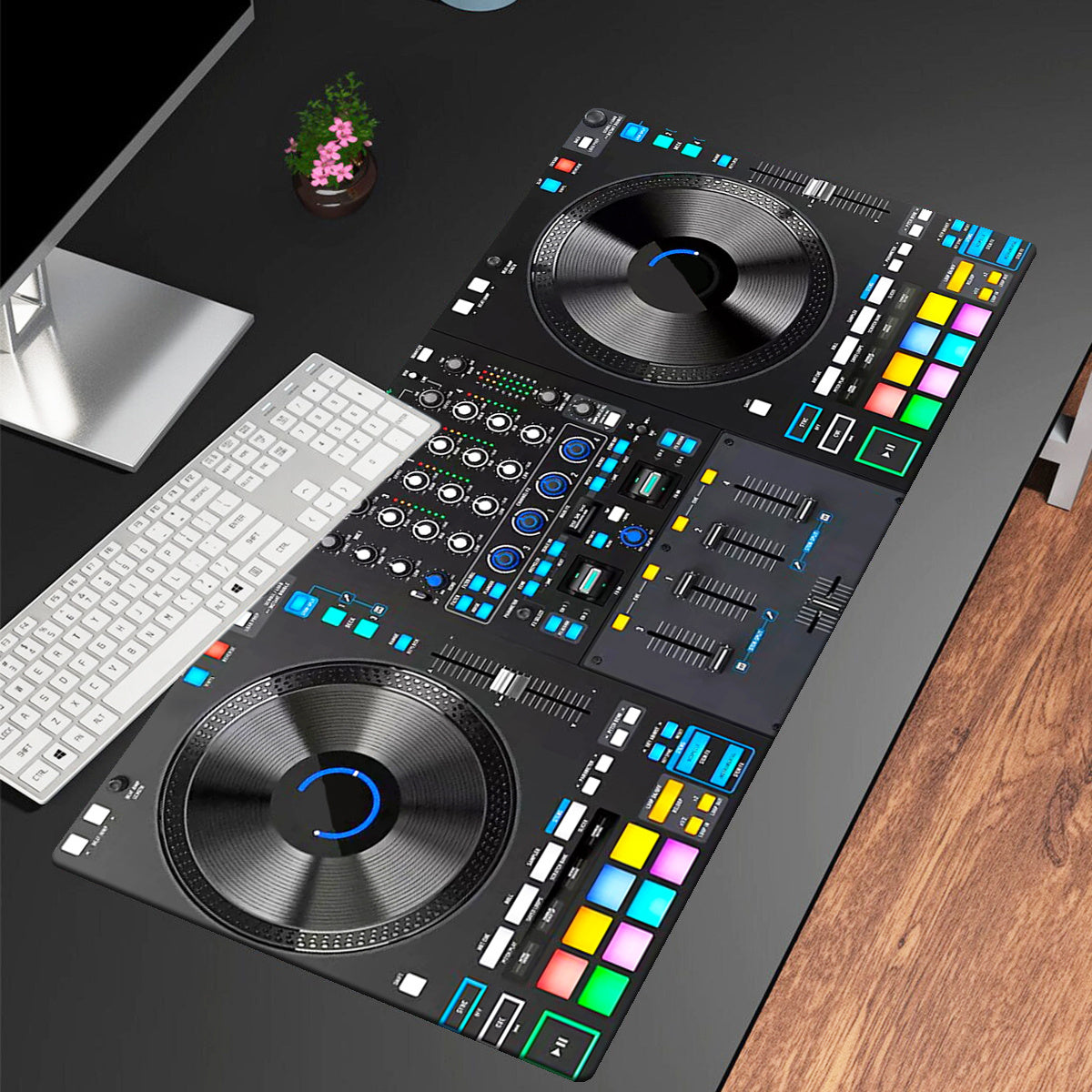 Extra-Large DJ-Themed Gaming Mouse Pad with Non-Slip Rubber Base, Washable Surface & Ergonomic Wrist Support - Heavy-Duty Rectangular Design for Desktop & Laptop Computers