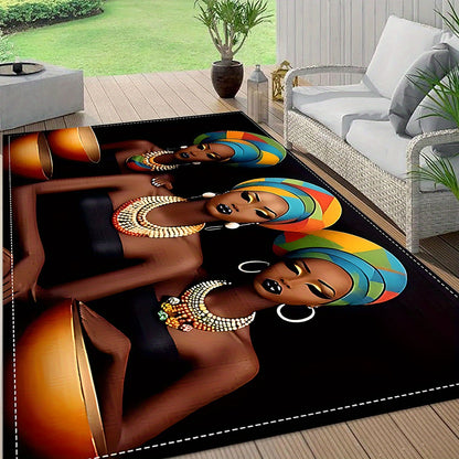 1pc African-Inspired Woman Pattern Welcome Mat, Non-Slip Washable Entryway Floor Mat for Entry/ Living Room Bedroom Bathroom Patio Yard